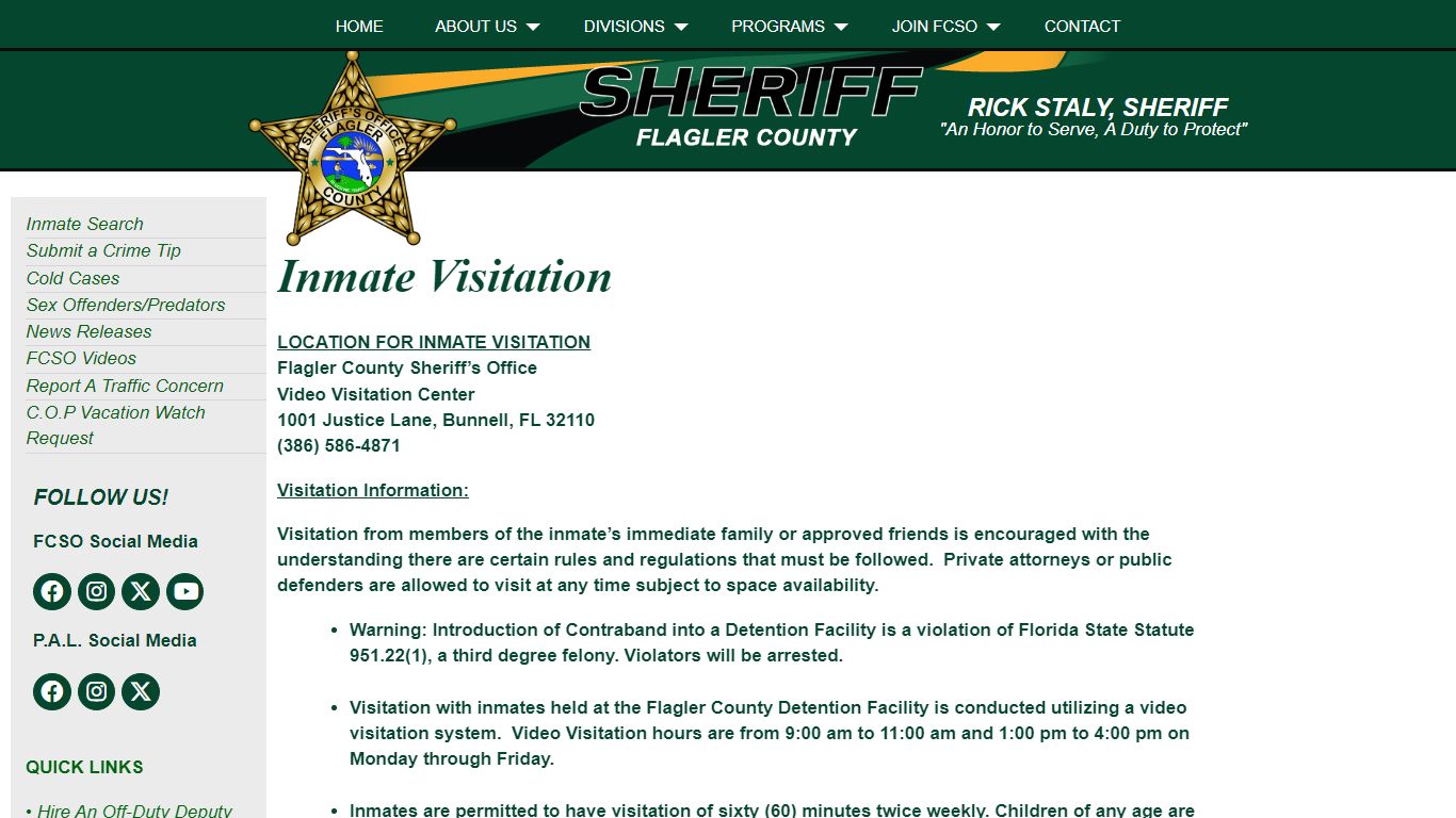 Jail Visitation | Flagler County Sheriff's Office